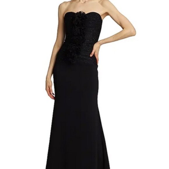 Jewel Badgley Mischka Black Strapless Tulle Puff Gown - Picture 1 of 7